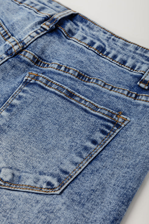 High Waisted Center Seam Straight Leg Cuffed Cropped Jeans